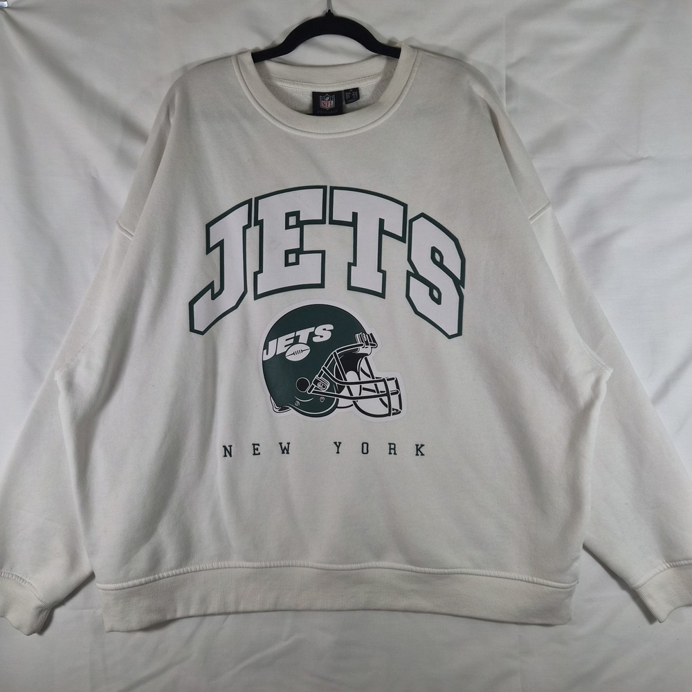 New York Jets Sweatshirt Mens XL White Crewneck NFL Football Spellout Logo